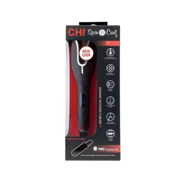 CHI Spin & Curl Ceramic Rotating Curler 1" - Black